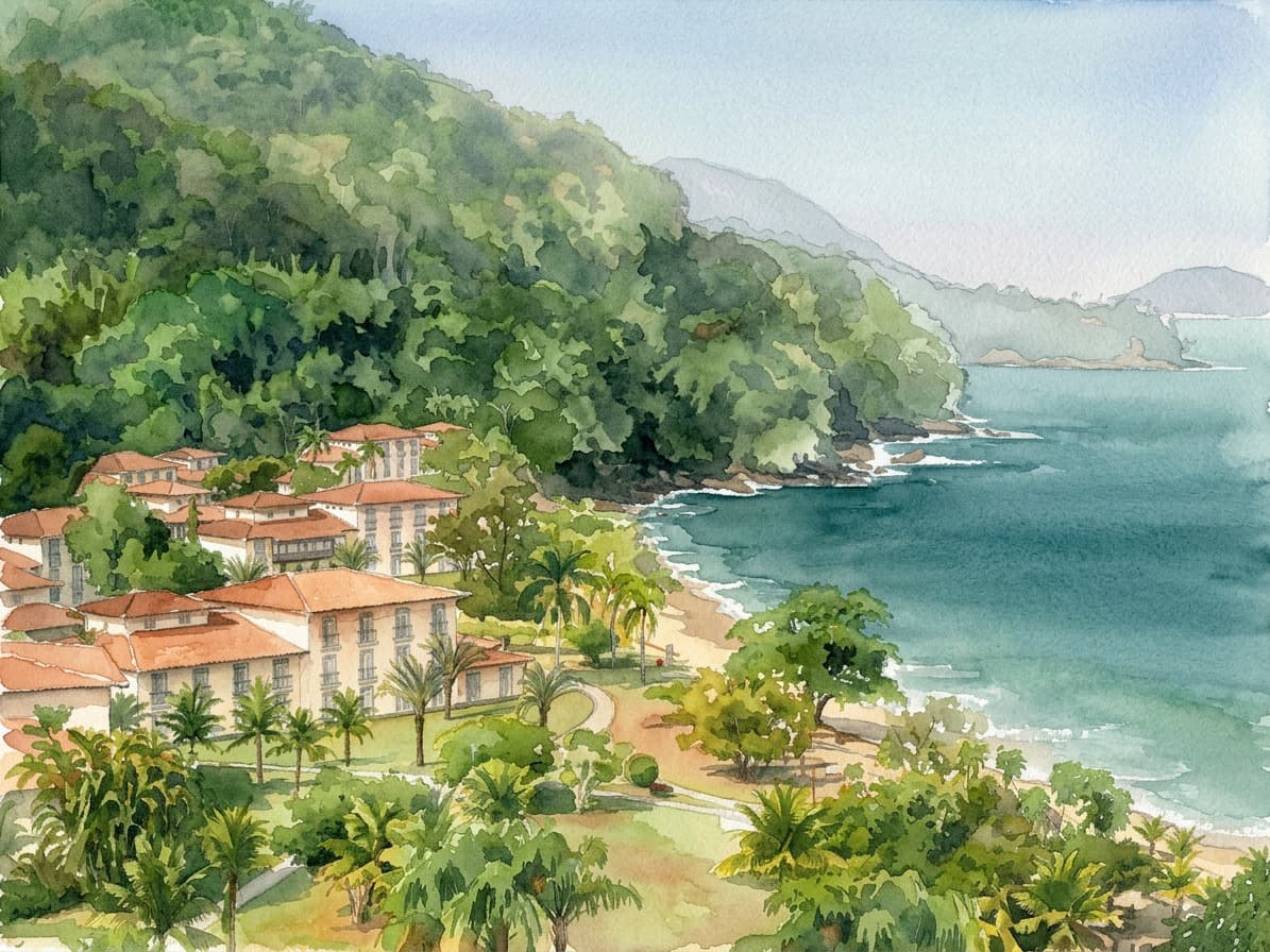 Aquarela da baía do Club Med Rio das Pedras